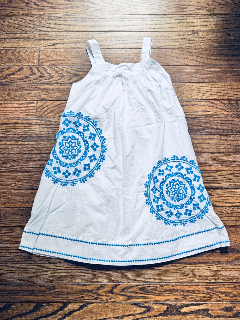 Gymboree White Dress with Blue Embroidered Medallions